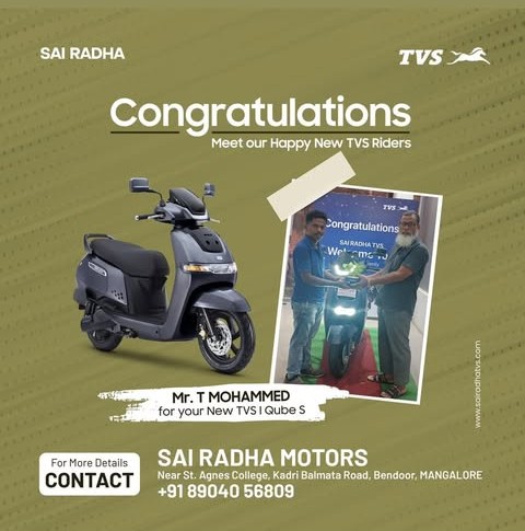 Congratulation MR.T MOHAMMED for your new TVS Qube S