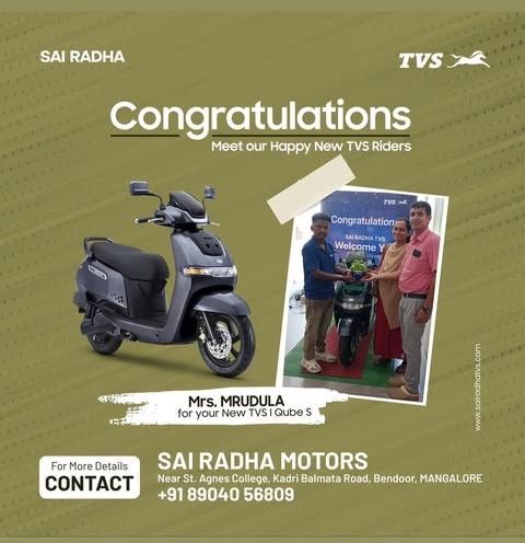 Congratulation MRS.MRUDULA ALEWOORAYA for your new TVS IQube S