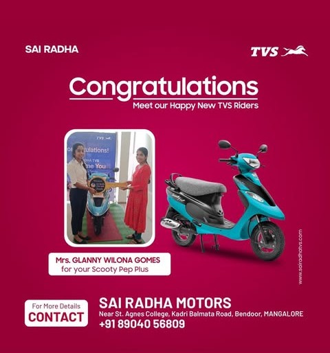 Congratulation MRS.GLANNY WILONA GOMES for your new TVS Scooty Pep Plus