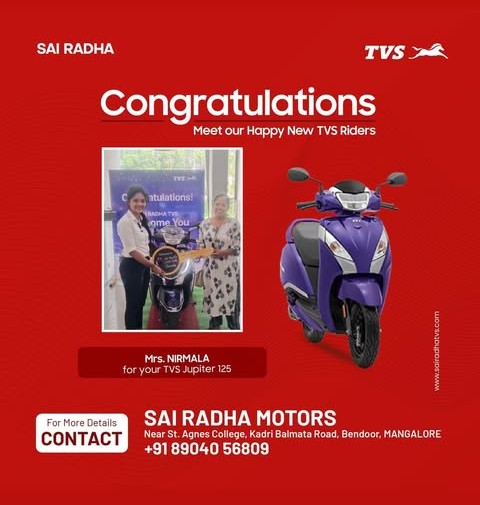 Congratulation MRS.NIRMALA for your new TVS Jupiter 125