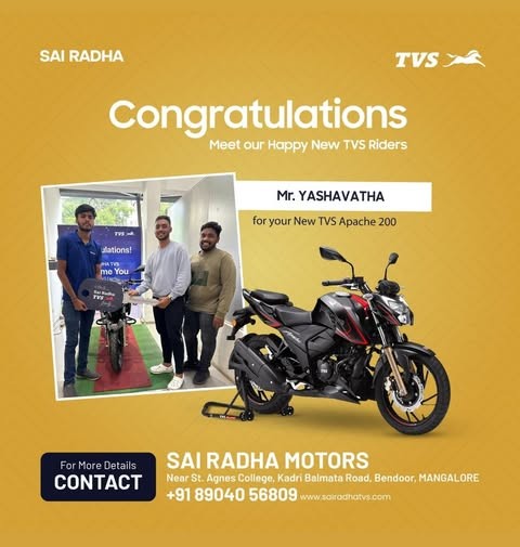 Congratulation MR.YASHAVATHA for your new TVS Apache 200