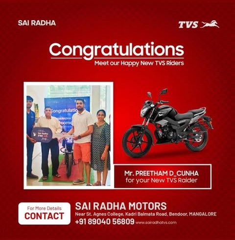 Congratulation MR.PREETHAM D_CUNHA for your new TVS Raider