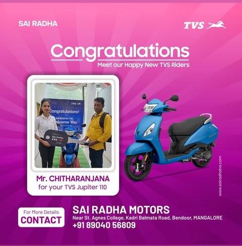 Congratulation MR.CHITHARANJANA for your new TVS Jupiter 110