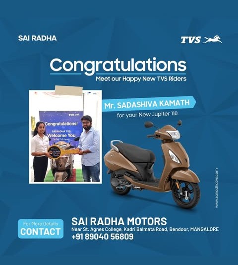 Congratulation MR.SADASHIVA KAMATH for your new TVS Jupiter 110