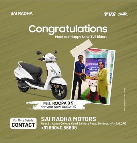 Congratulation MRS.ROOPA B S for your new TVS Jupiter110