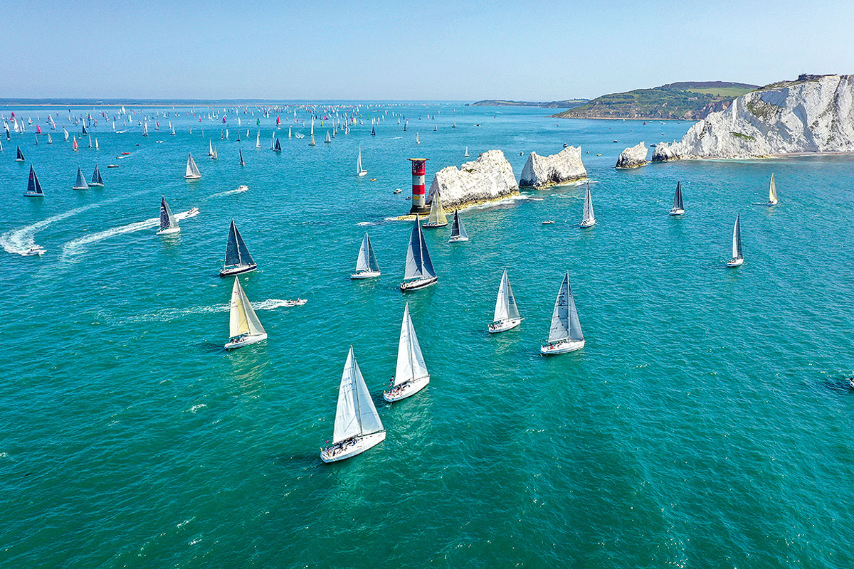 Sailing at The Needles on Round the Island Race