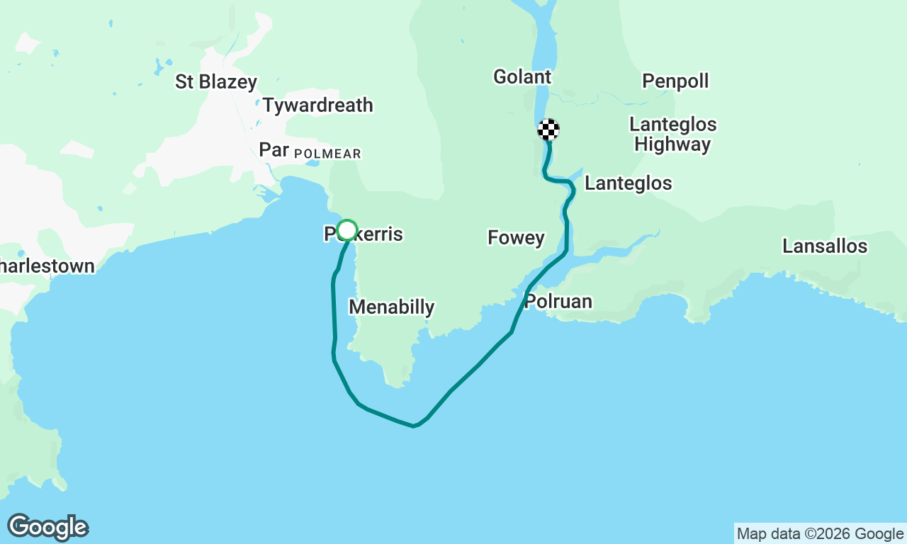 Polkerris to Fowey River, past moorings.