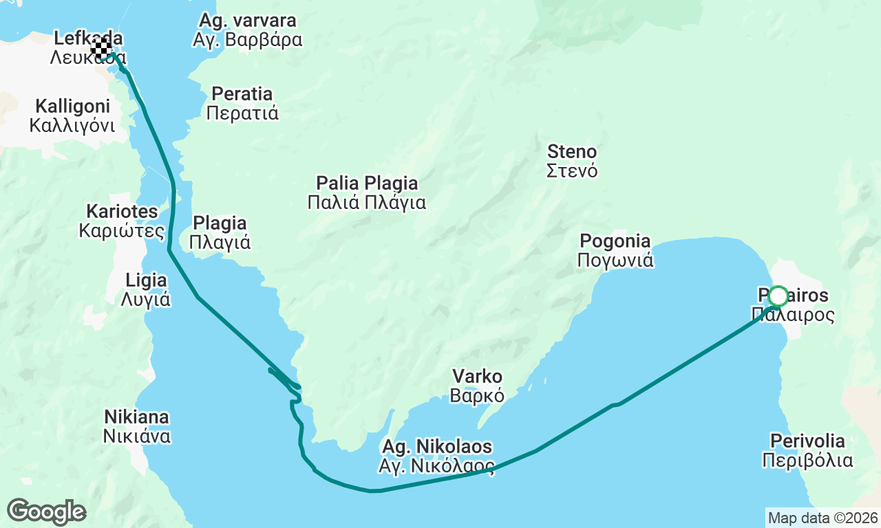 Cruise from Palairos  back to home base at Lefkas with a lovely anchor en route for a refreshing swim