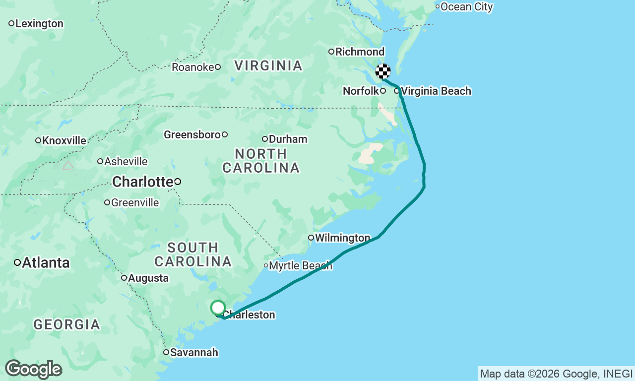 Charleston, SC to Hampton, VA