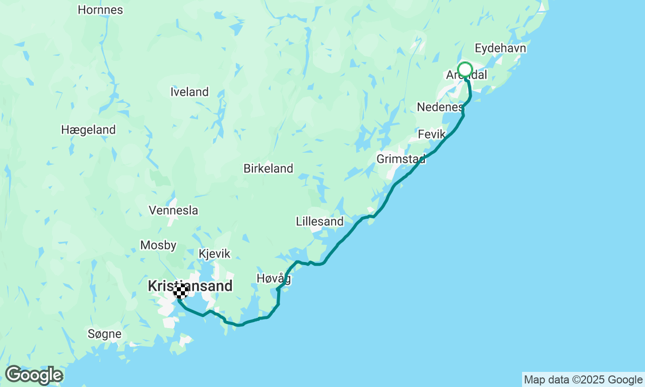 Arendal to Kristiansand 