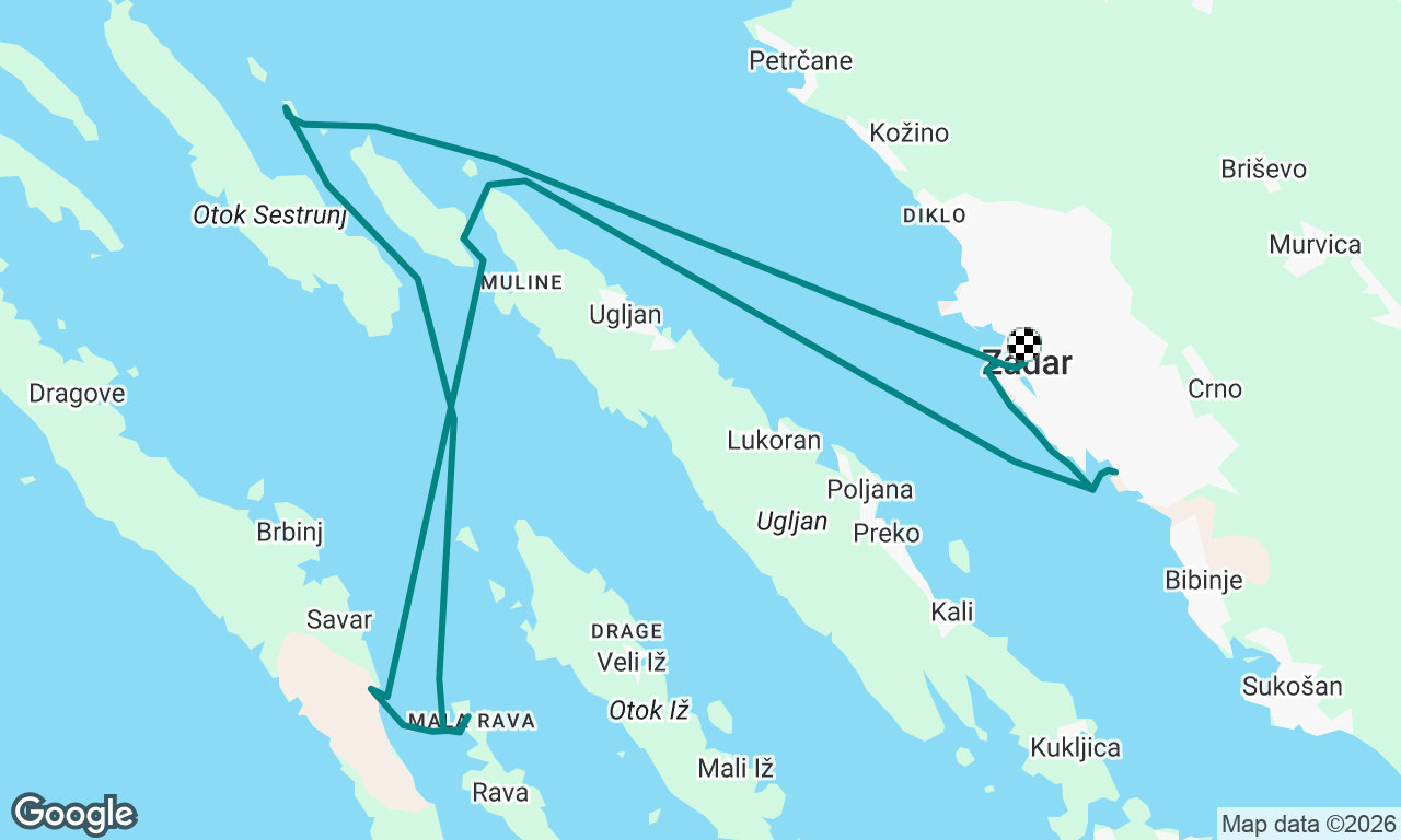 Marina Zadar - Sestrice - Delicia - Ovča (Dugi otok) - Muline - Gaženica - Marina Zadar