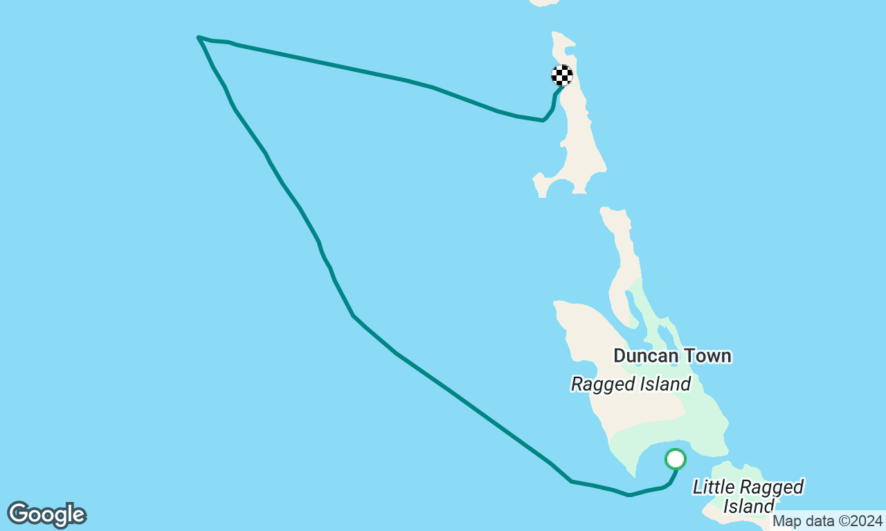 Ragged Cays to just north of Hog Cay, Bahamas.