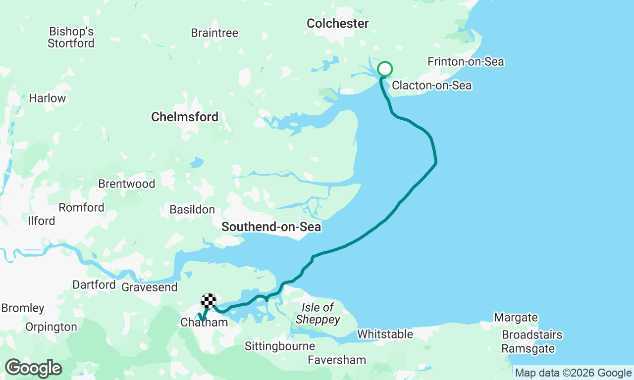 Brightlingsea to Chatham (under sail even if the track doesn’t look like it…)