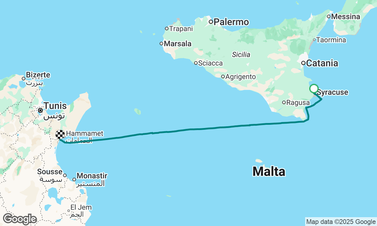 Siracusa (Sicile, Italie) à Hammamet (Tunisie, Afrique)