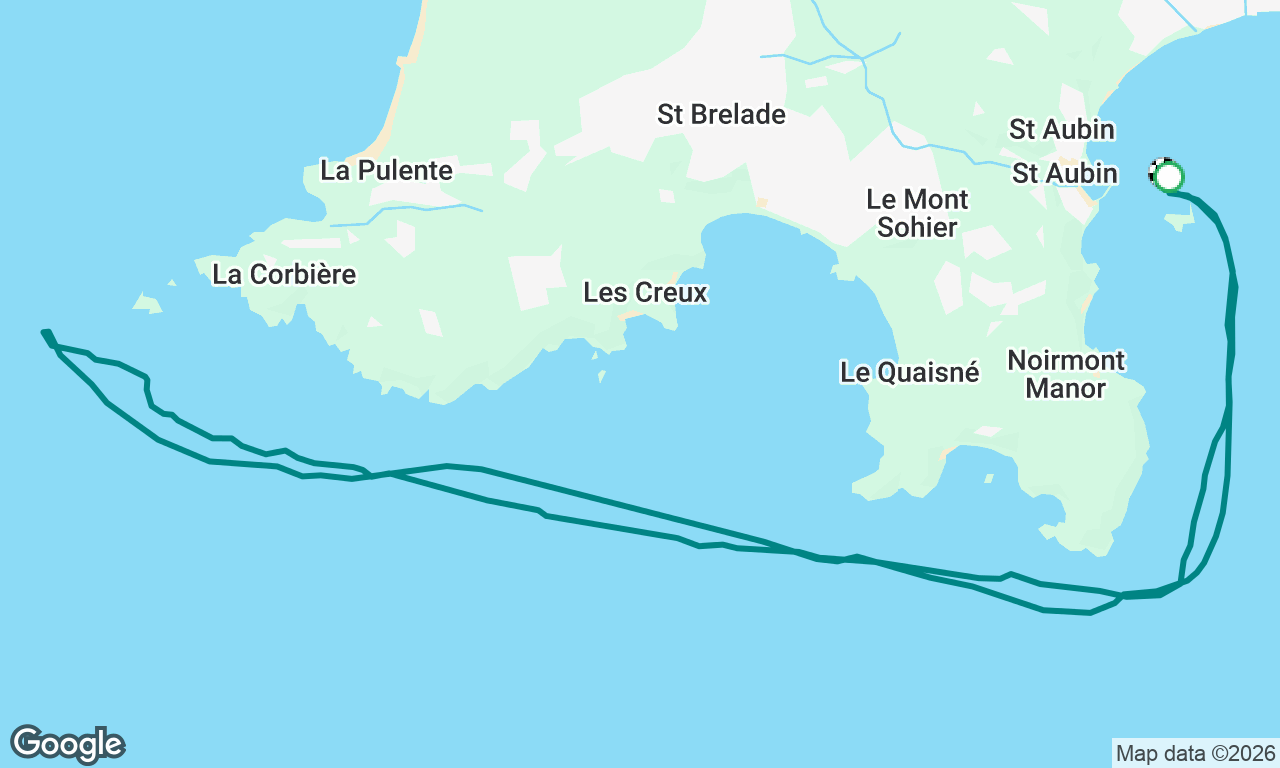 St Aubin - Jersey going for Guernsey. Very nasty at Corbiere wind against tide and big confused seas and swell! (aborted)