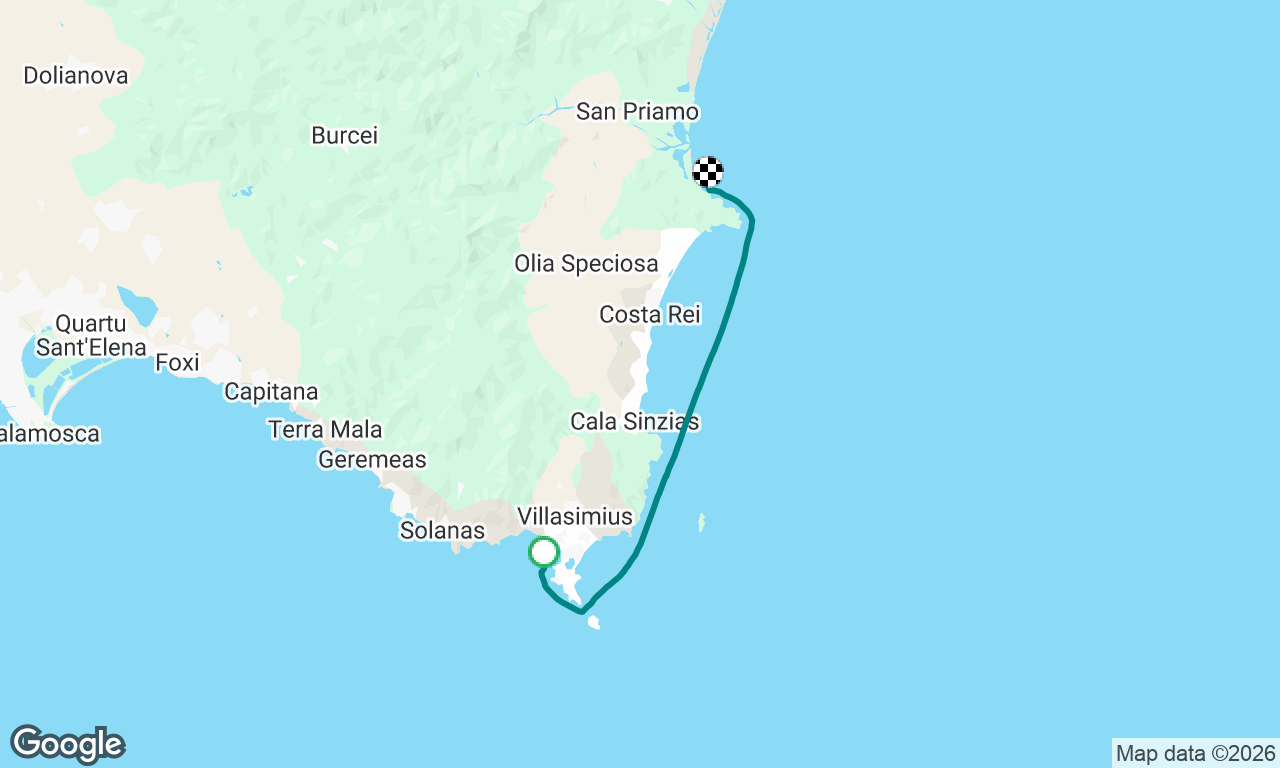 Villasimuis north for shelter from SE swell