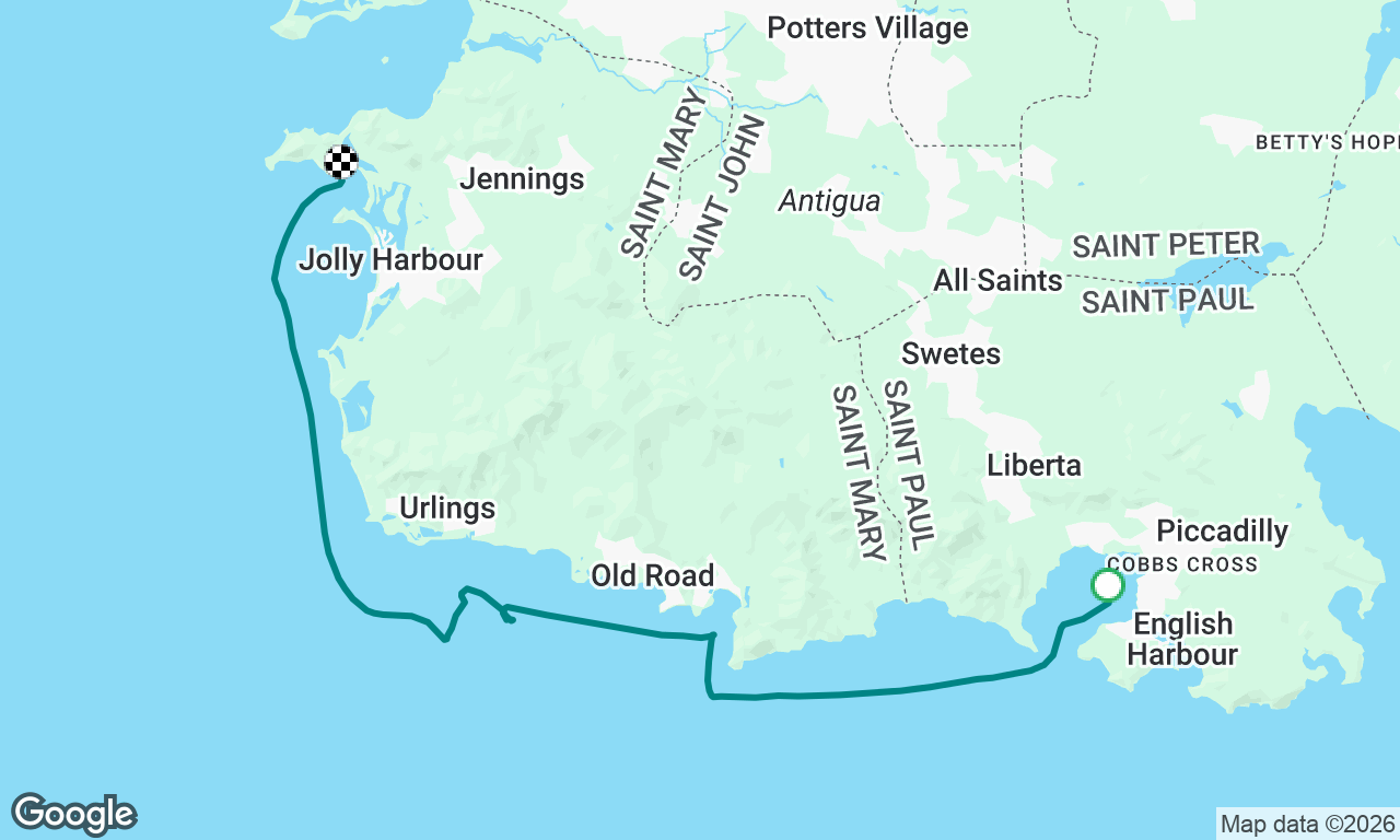 Falmouth Harbour to Jolly Harbour, via Cades Reef