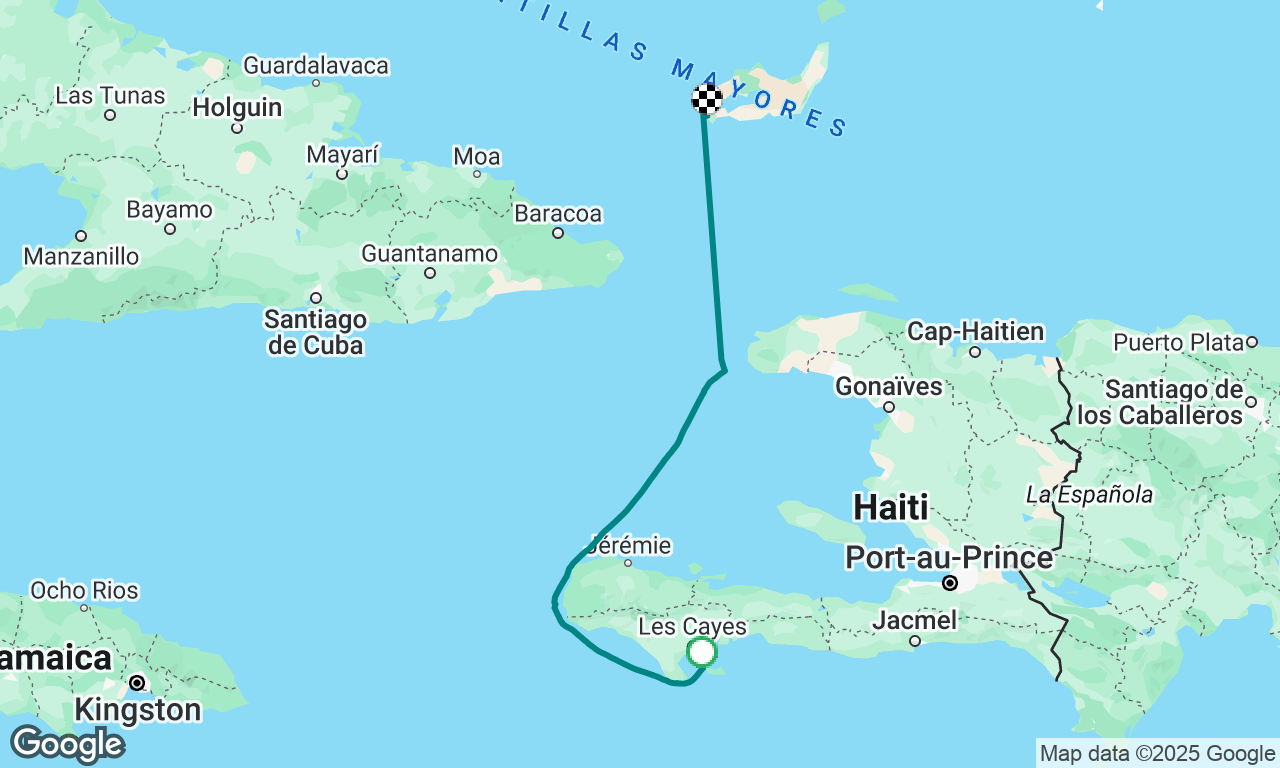 Ile a Vache, Haiti -> Matthewtown, Great Inagua Island, Bahamas

Windward Passage. 