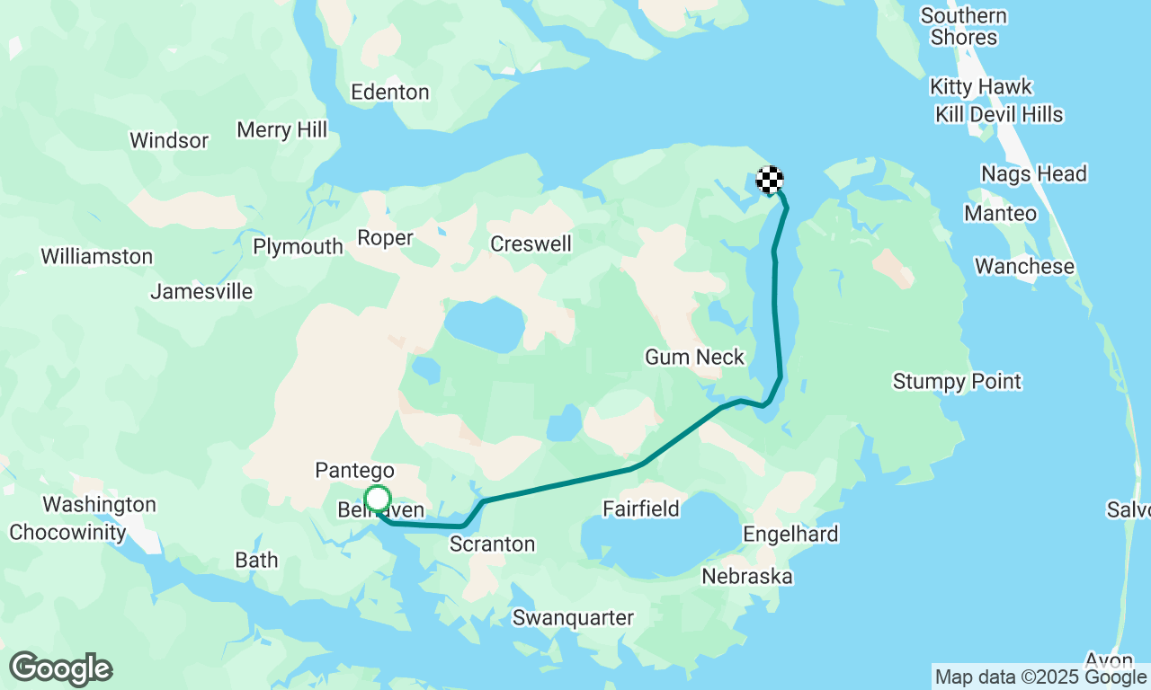 Belhaven to Point Pleasant on the Alligator River. Still in NC this state is huge!