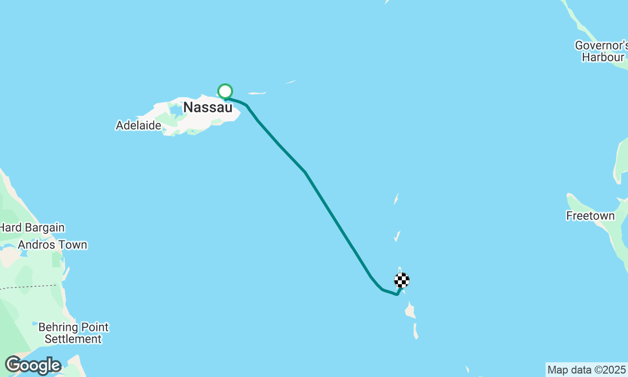 Nassau East to Norman’s Cay, Bahamas.