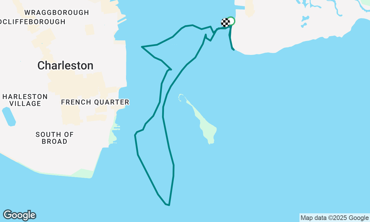 One tack, wind died, current took over. Kelly & Nelly to the rescue!