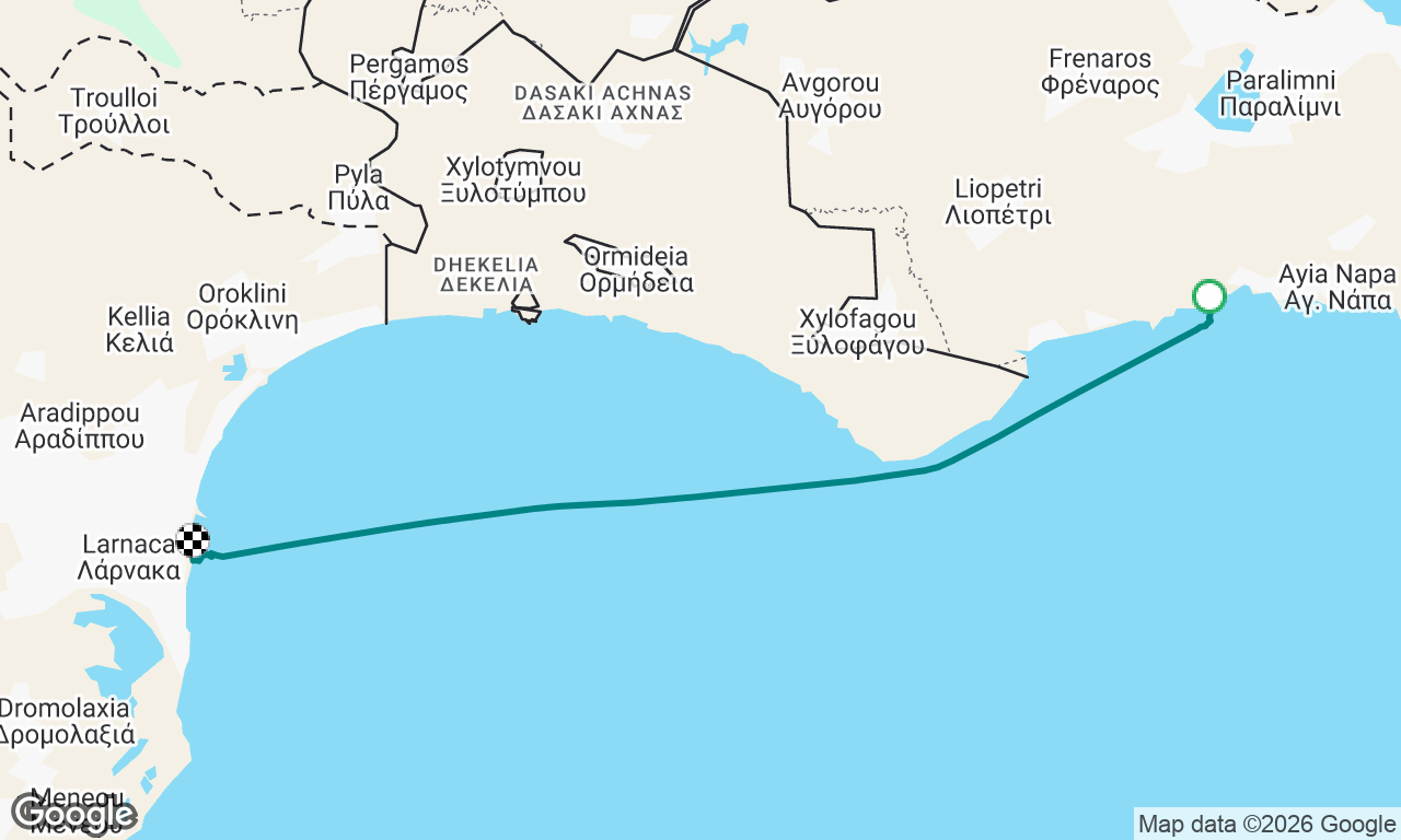 Nissi beach to Larnaca marina
