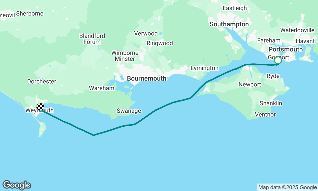Trip Gosport to Weymouth on Paul Godfrey’s “Doris” Hanse 388. Fresh N / NE winds -starboard tack the whole way!!
