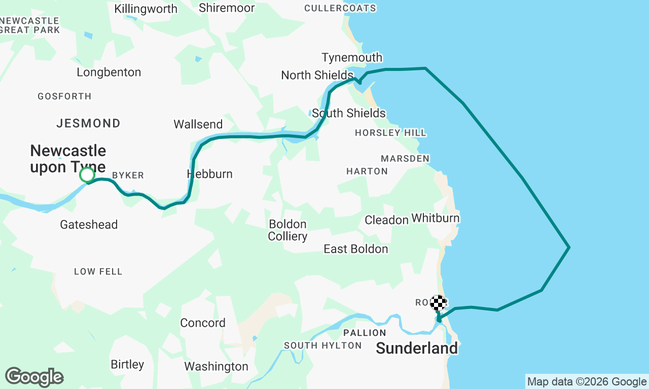 Newcastle Quayside to Sunderland
