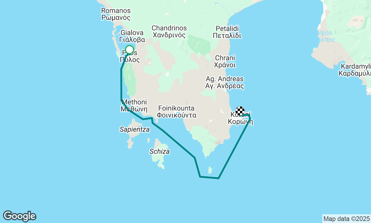 Pylos to Koroni stop at anchor in sand beach