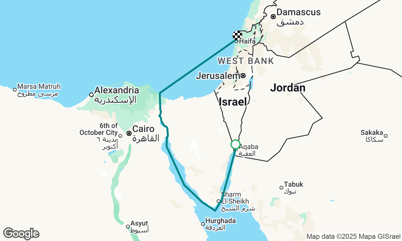 Eilat>Haifa via Suez Canal