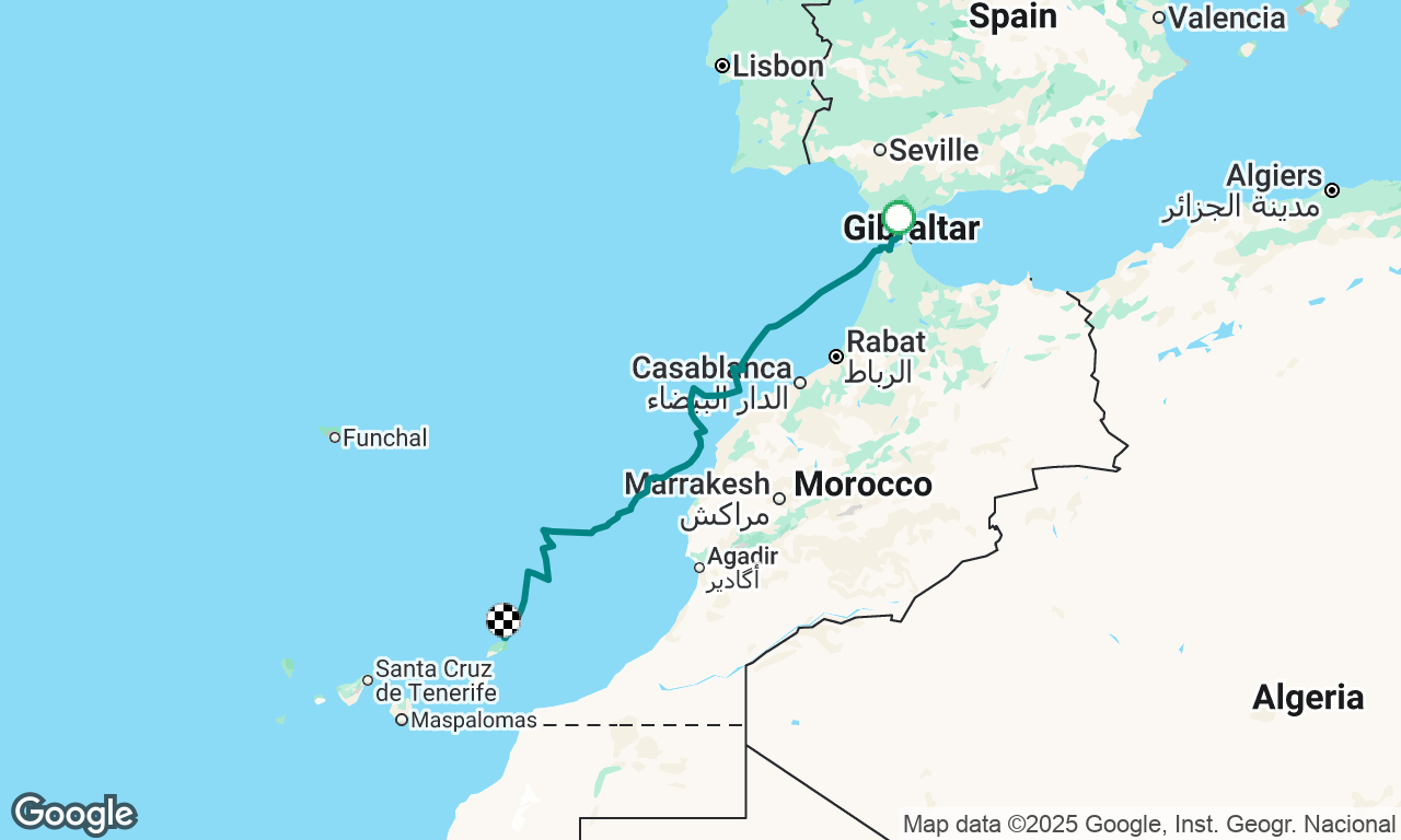 Tangiers to Graciosa Island, Lanzarote.


