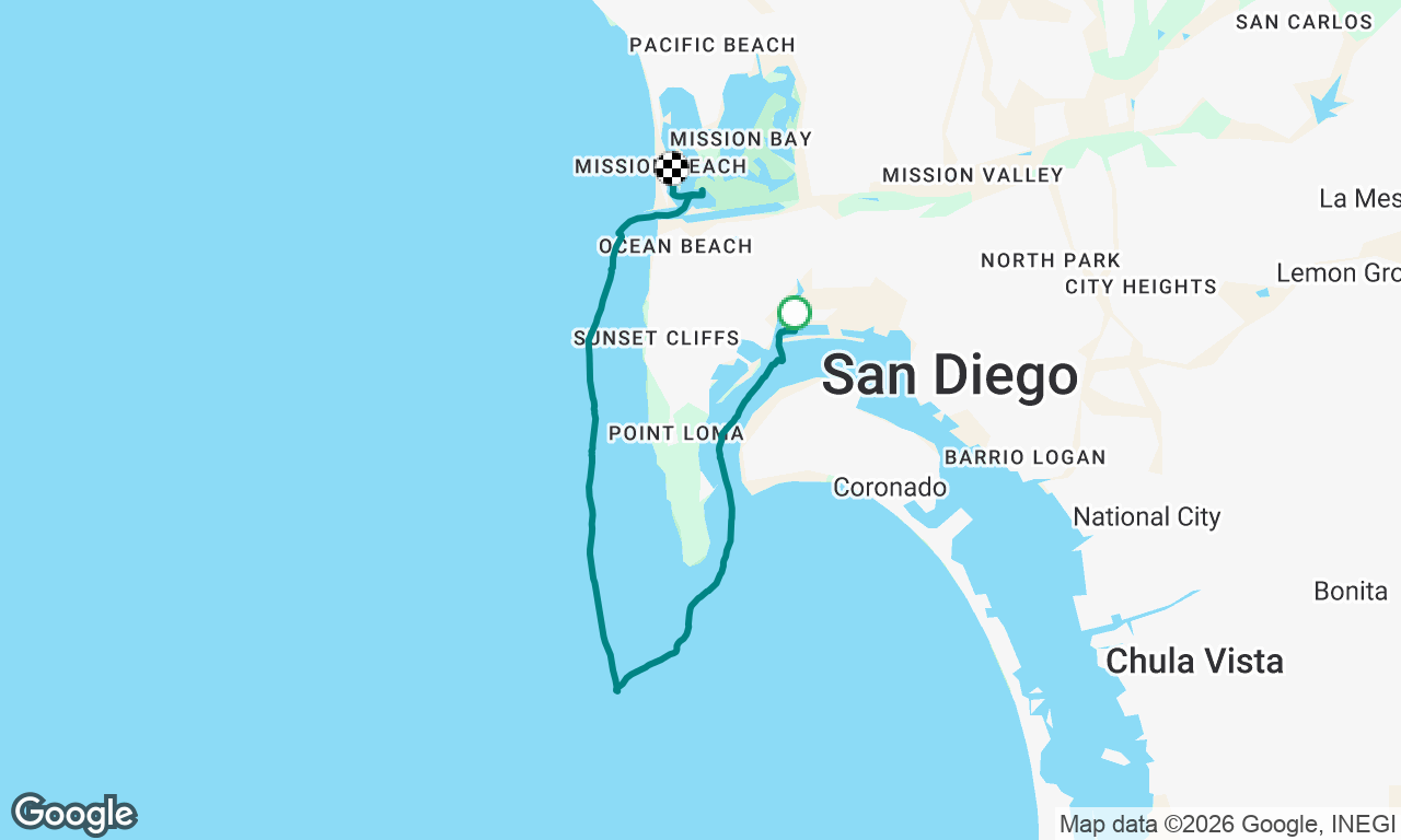 Harbor Island to Mariners Cove, mission bay.  
