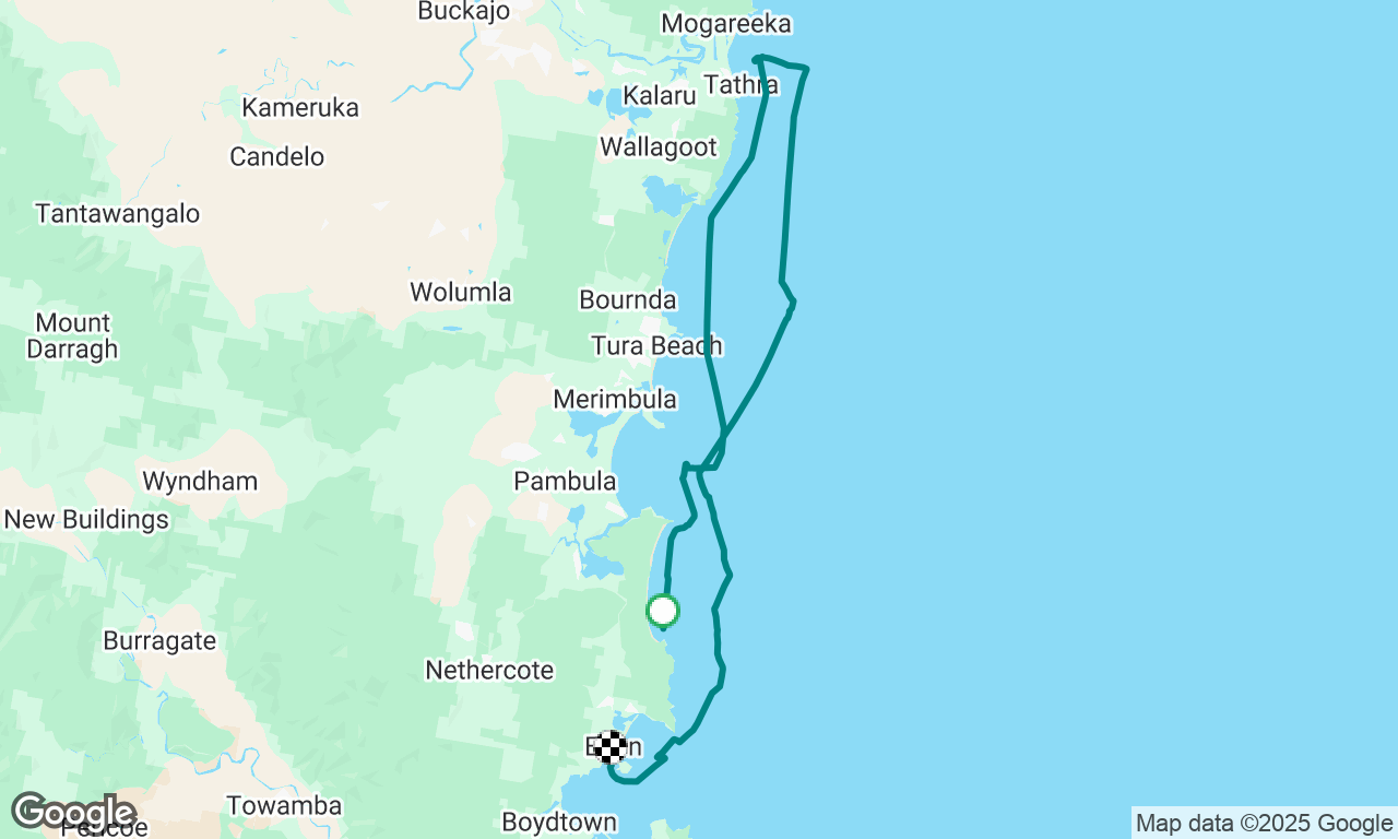 Motor up to Tathra where the wind filled in and had a down wind run home. 18knts decrease to 10 and dropped on the approach to Eden. Wing on wing half of the time dead downwind with the swell.