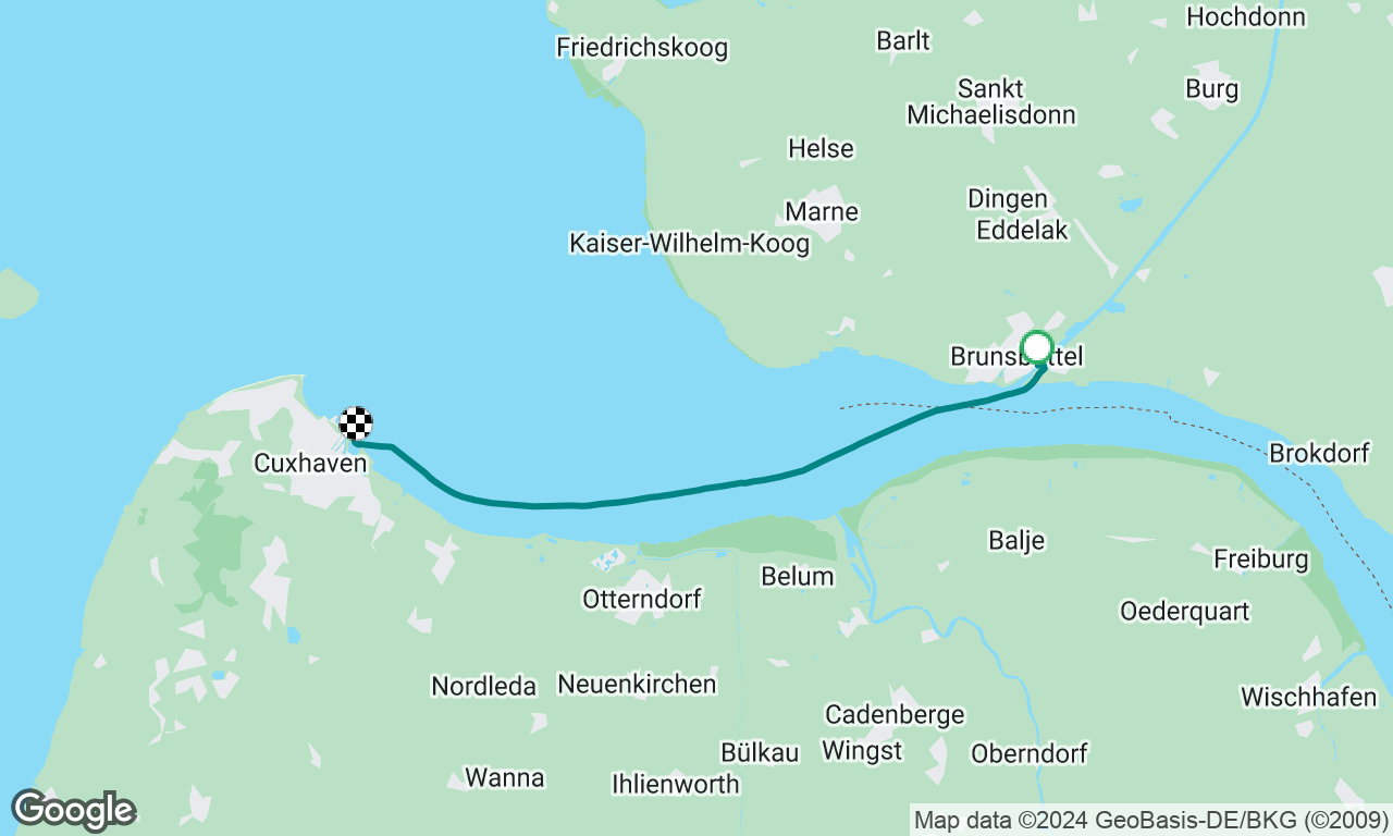 Beunsbutel to Cuxhaven, down the Elbe. 