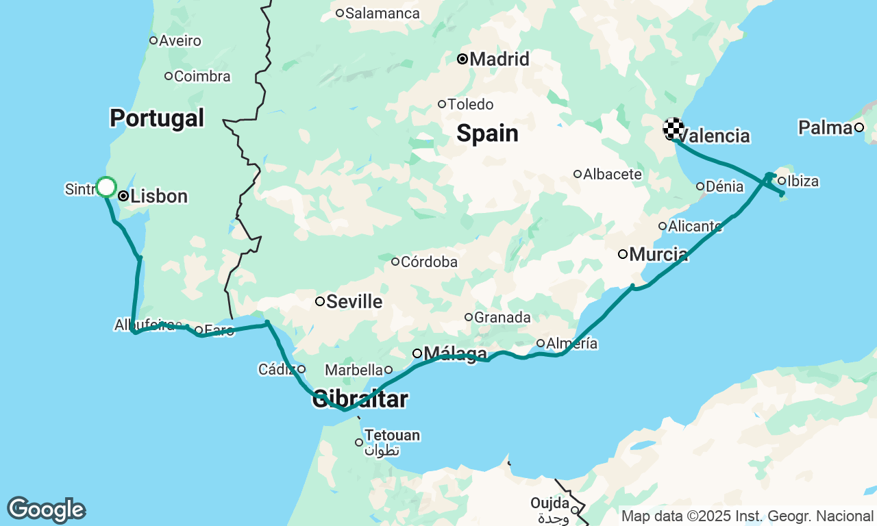 Cascais-Mazagon-Gibraltar-Ibiza-Formentera-Valencia
