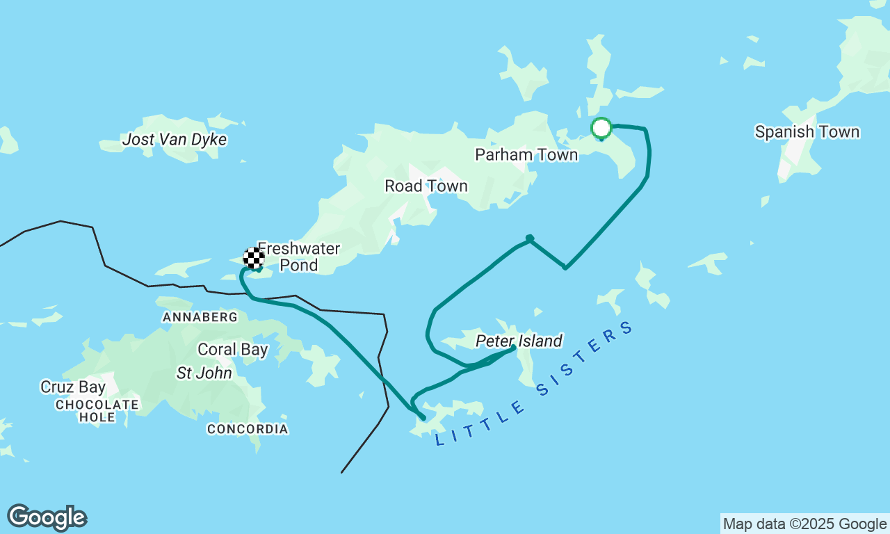 First with M&L. Sail out of track and tore. Motor sailing. Great time at White Bay (Peter Island)