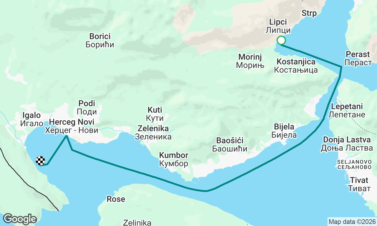 Morinj to Herceg Novi to Zvinje.