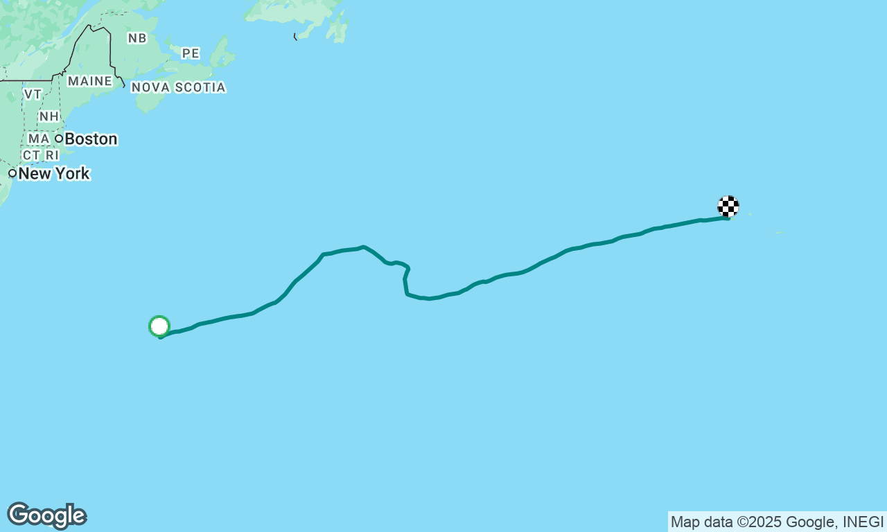 Bermuda to Horta.  
Transatlantic W->E