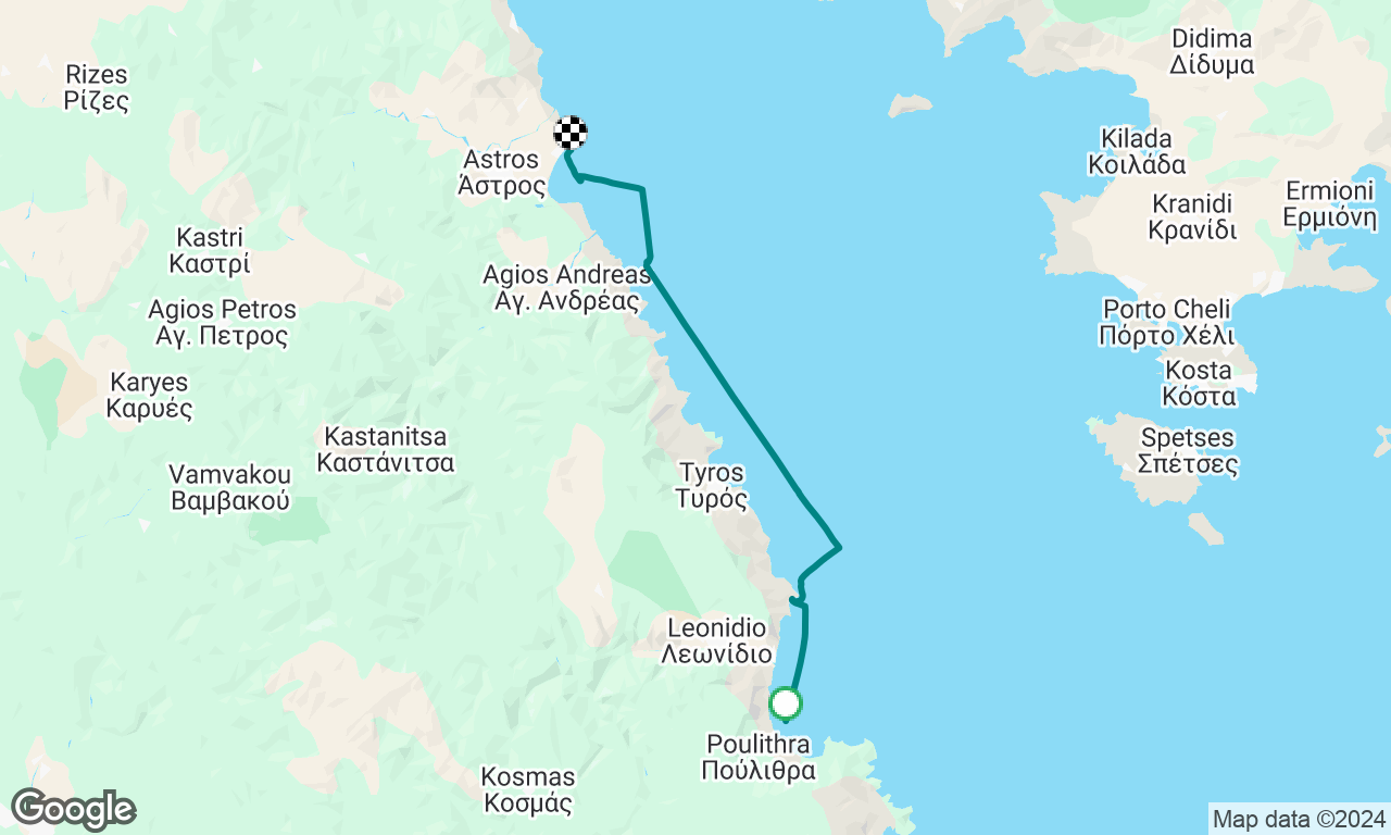 Poulithra bay (anchor) to Astrous