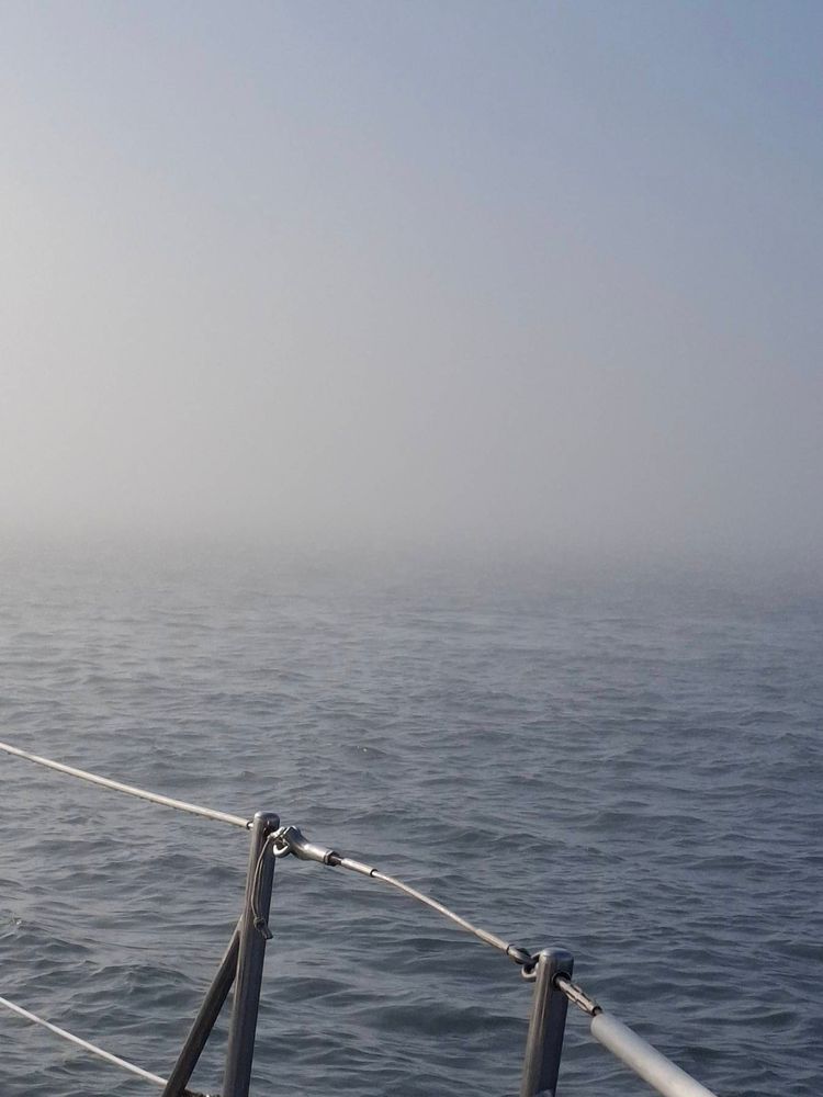 Voyage photo from St Peter Port to Dielette through fog