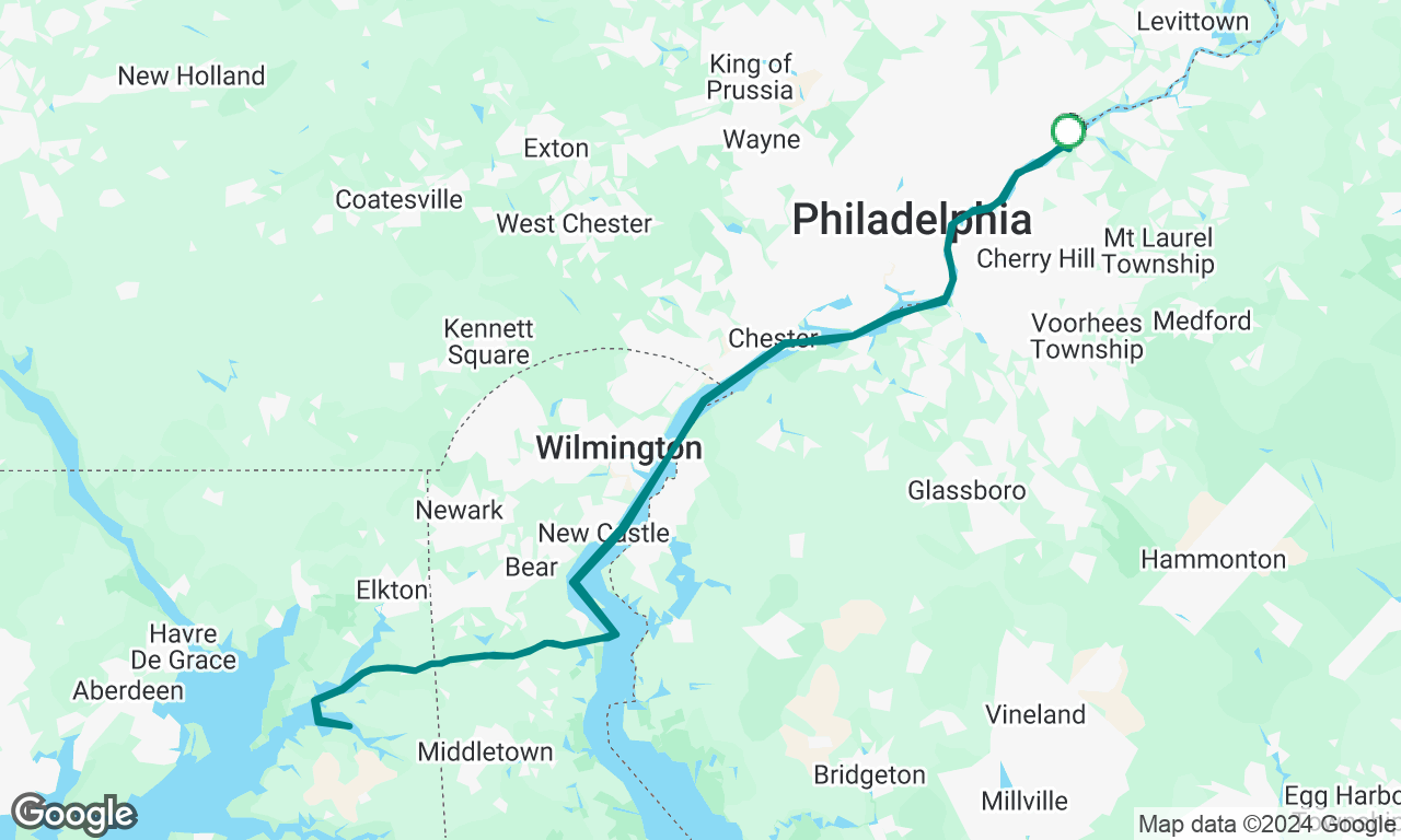 Quick cruise down the Delaware and back.