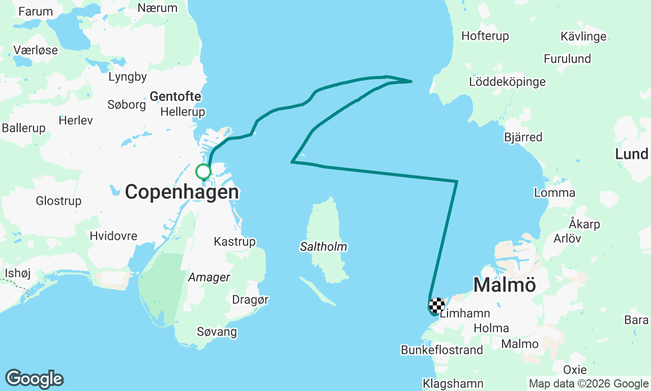 Copenhagen. Denmark to Limhamn, Sweden
