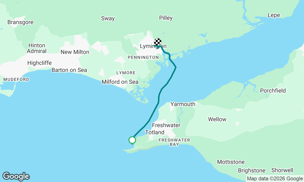 From Alum Bay anchorage to Lymington town quay