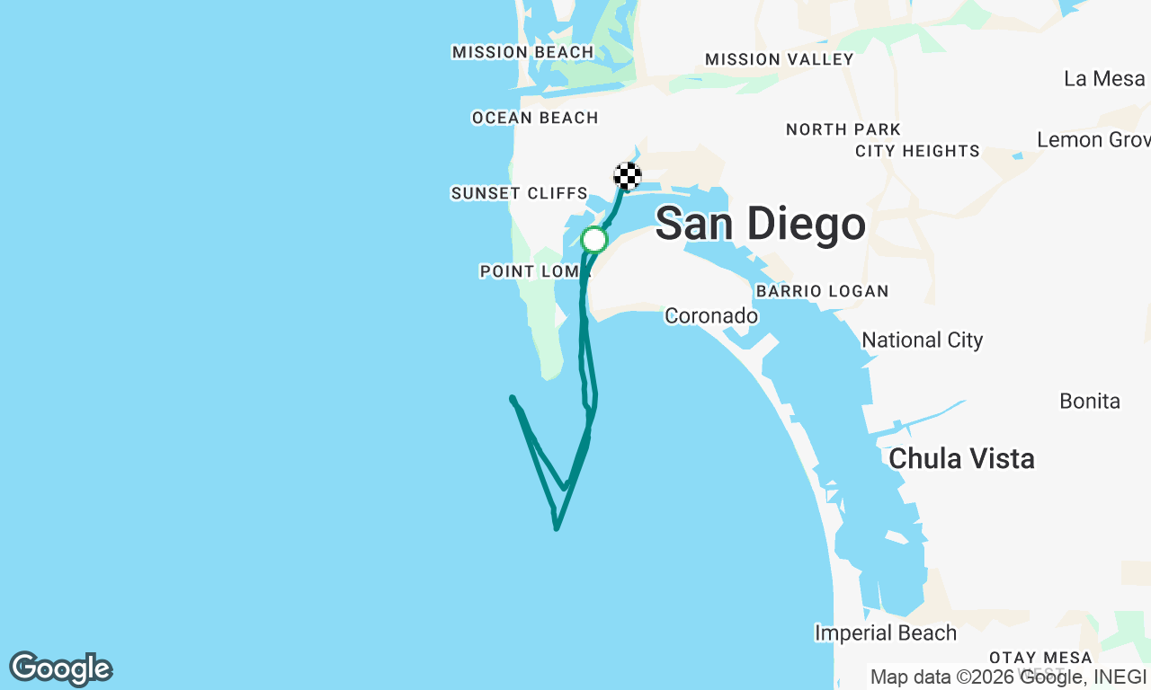 SD harbor, to SD approach, then north a bit.  Great wind! 