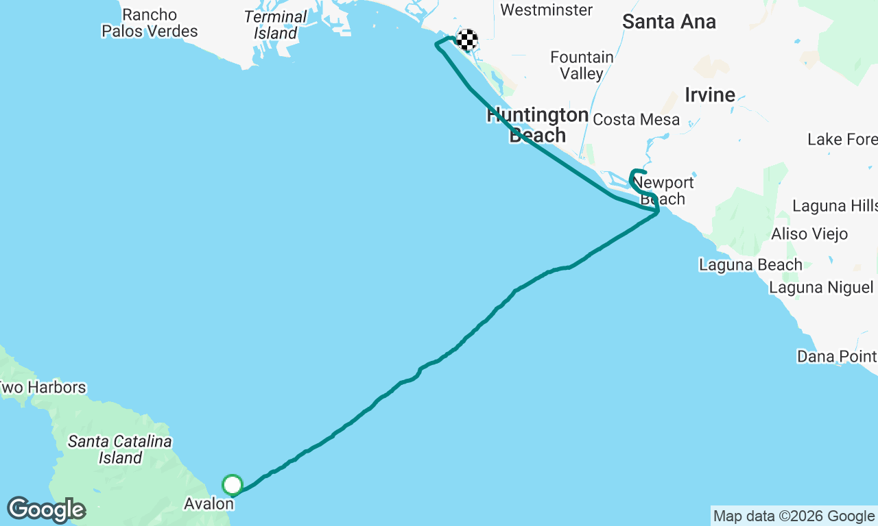 Escorted OC 1 4-man team Avalon to Newport Beach, then back to HB Harbor home port
