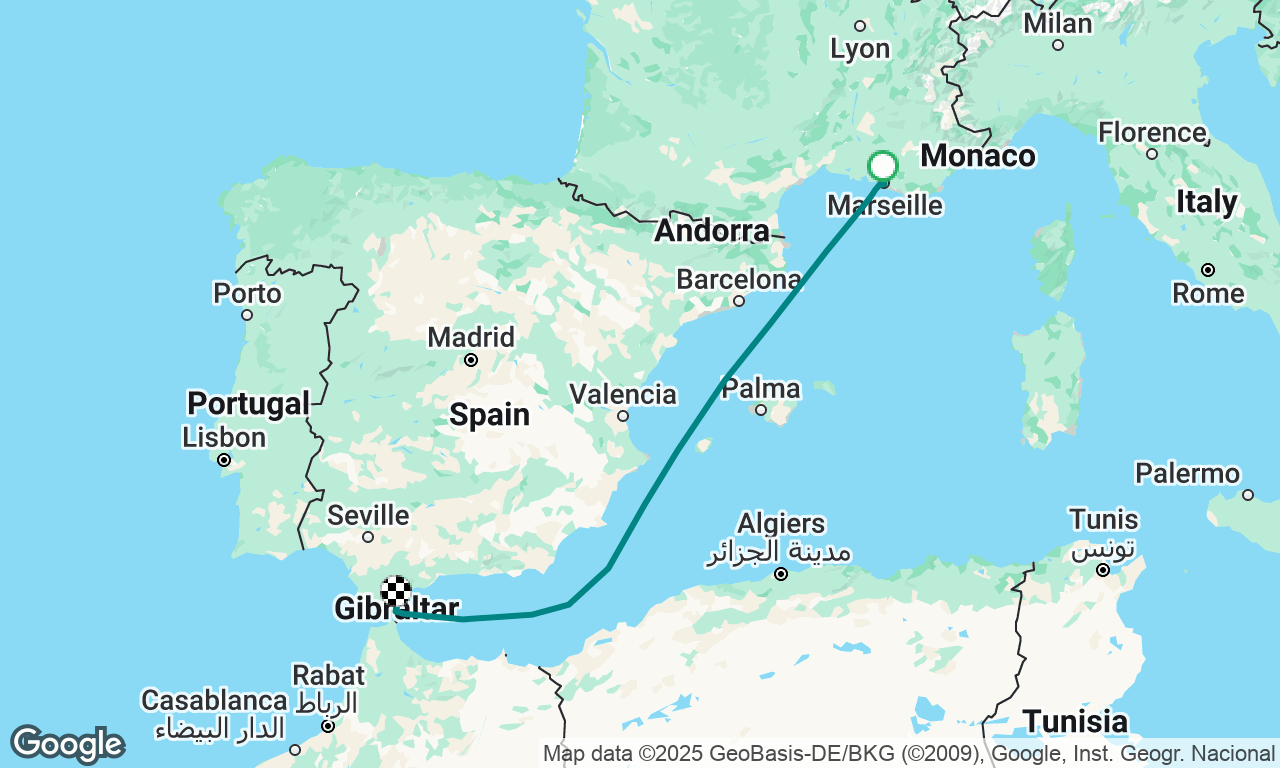 Start of Atlantic crossing. France to Gib