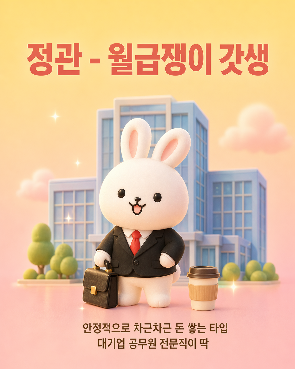 양과 음을 상징하는 태양과 달 주변에 귀여운 토끼가 앉아 있는 그림