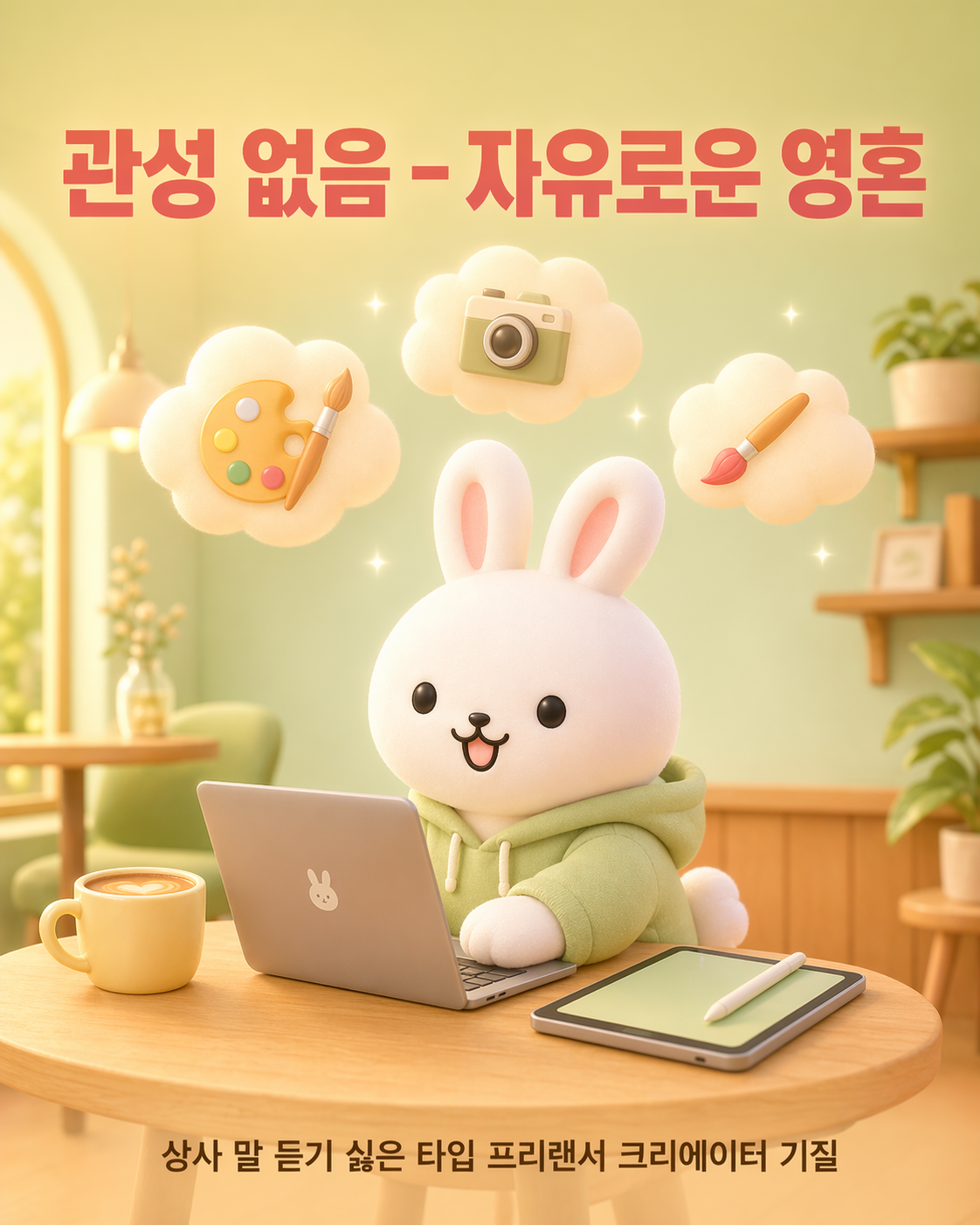 하트를 안고 있거나 열쇠를 든 토끼 등 집착이 강한 사주 유형을 보여주는 이미지