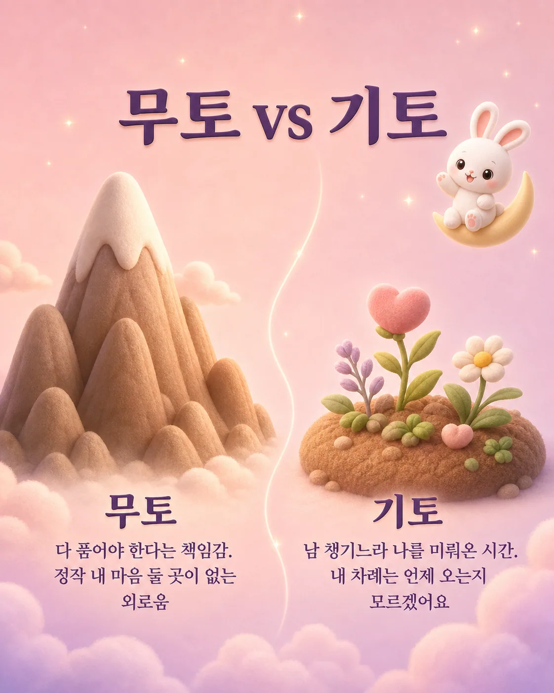 웅장한 산과 작은 꽃들이 피어있는 흙 언덕이 나란히 있는 모습