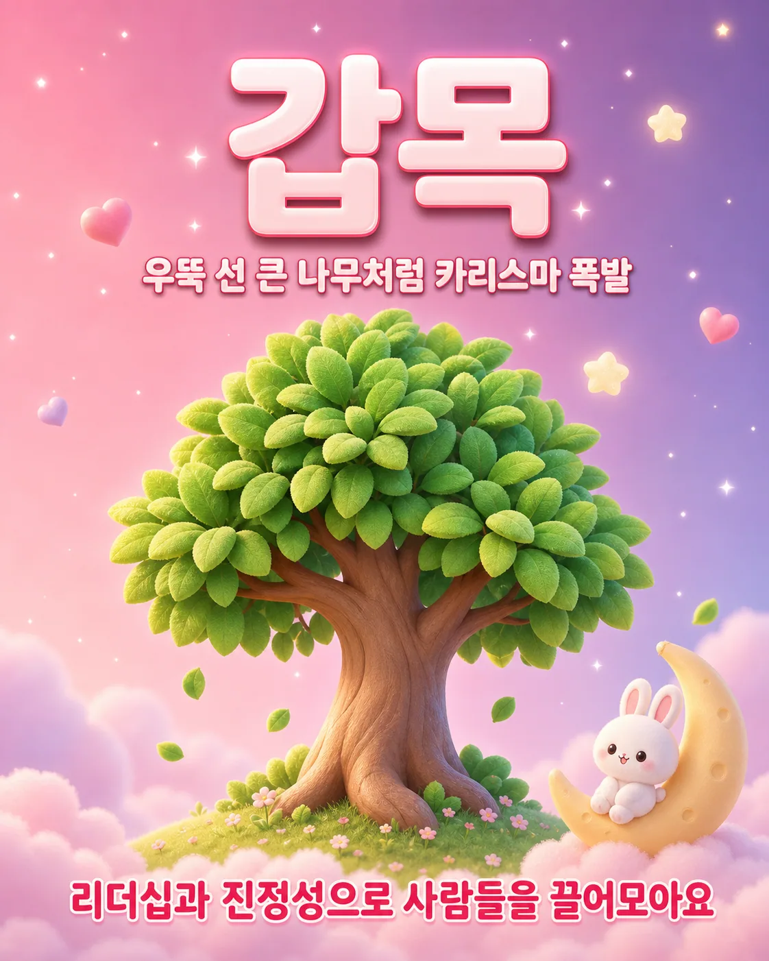 울창한 나무와 함께 갑목이라는 글자가 적힌 따뜻한 색감의 일러스트
